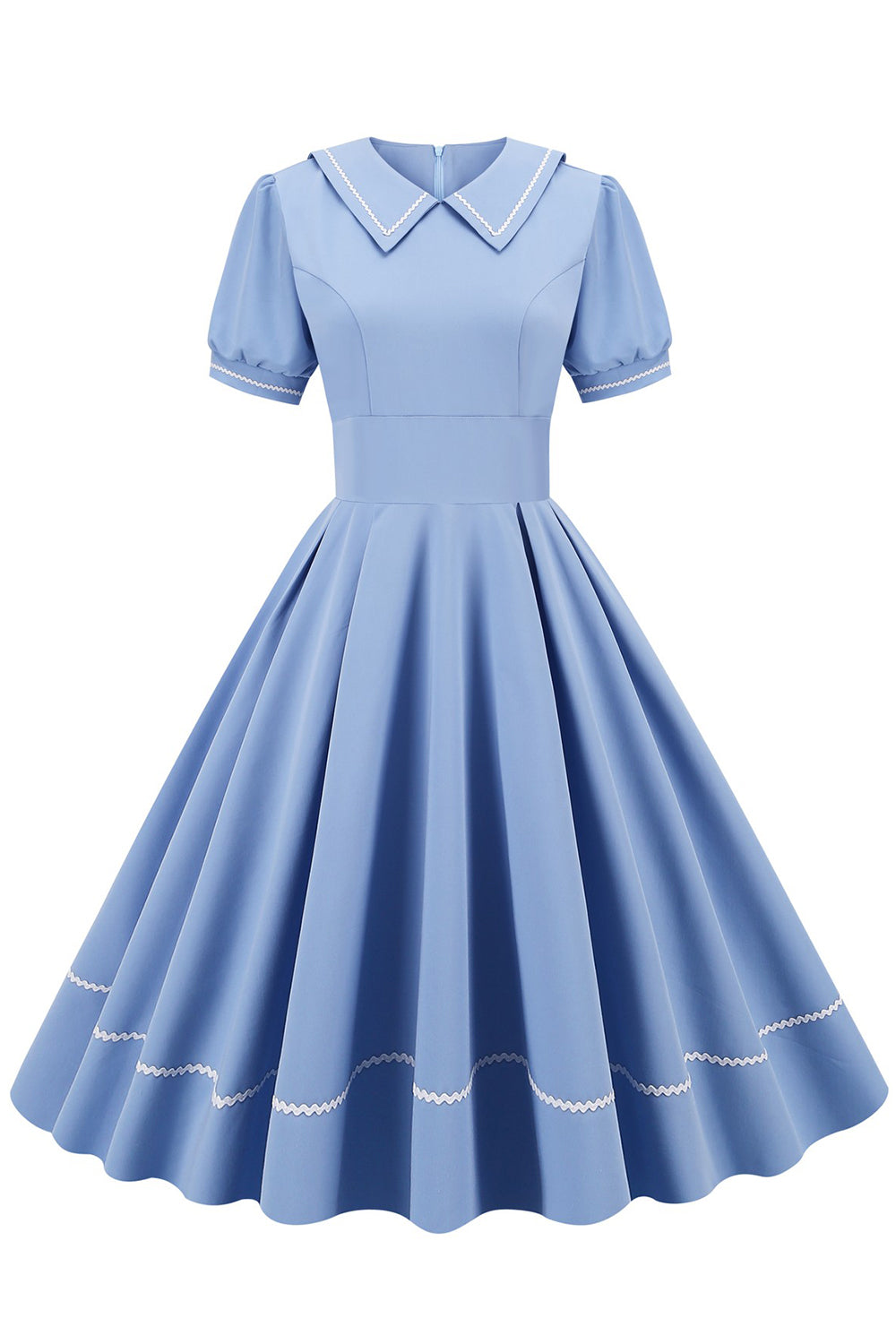 Robe bleu style rétro années 50 à manches courtes