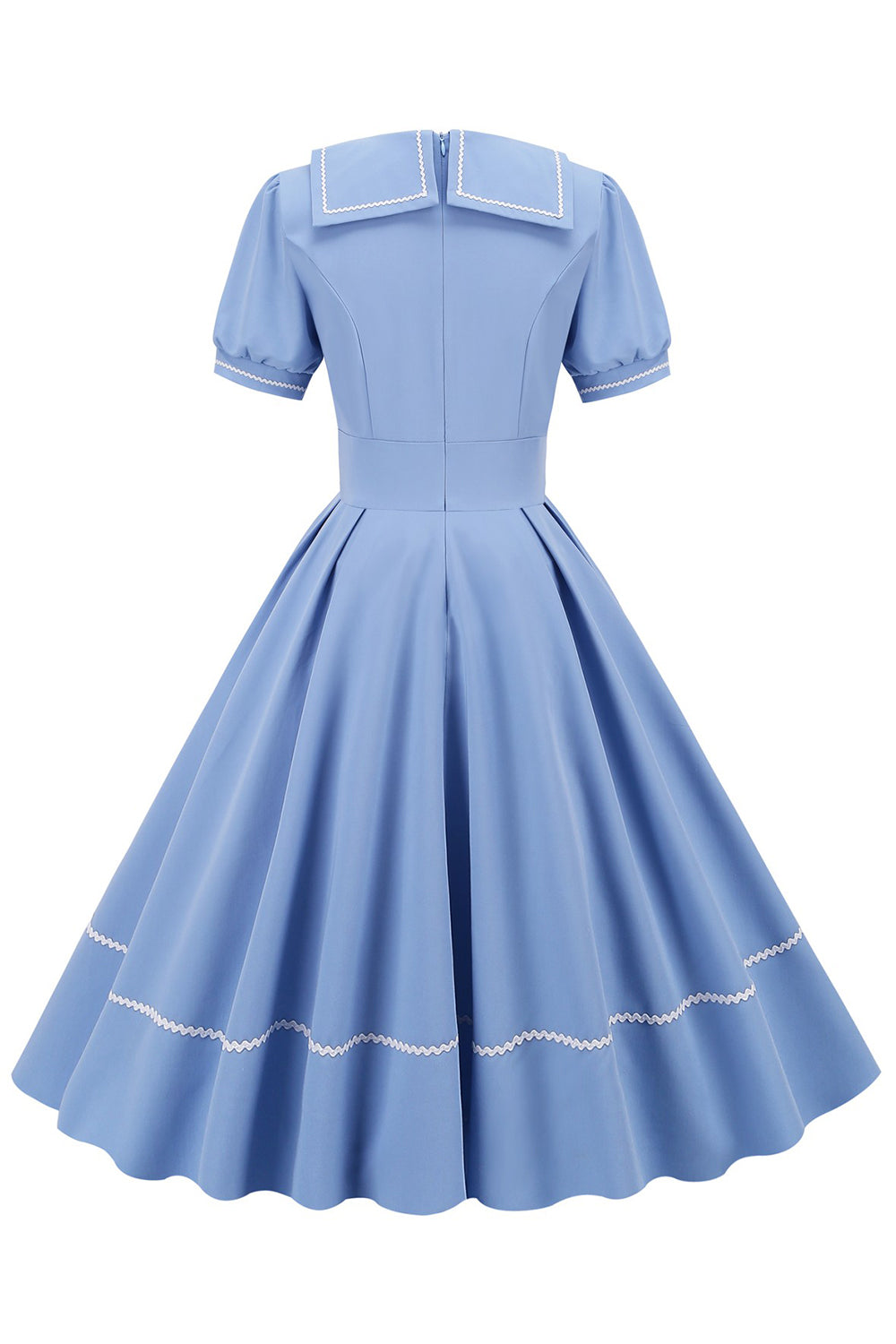 Robe bleu style rétro années 50 à manches courtes