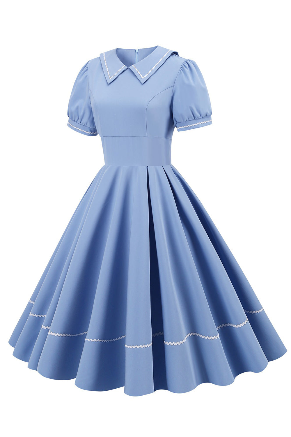 Robe bleu style rétro années 50 à manches courtes