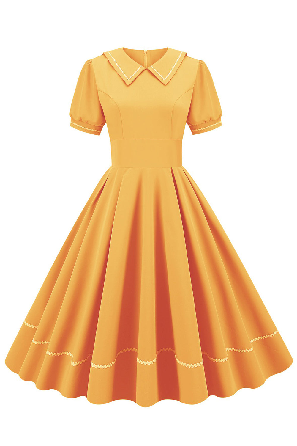 Robe vintage bleue à col rond et manches courtes