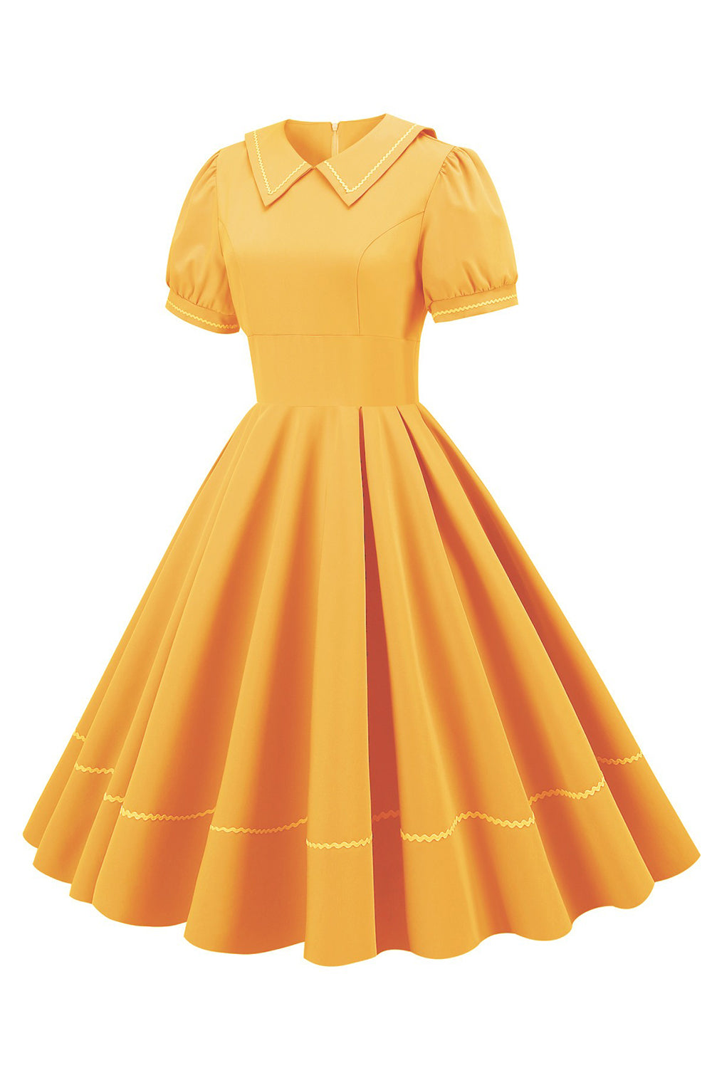 Robe vintage bleue à col rond et manches courtes