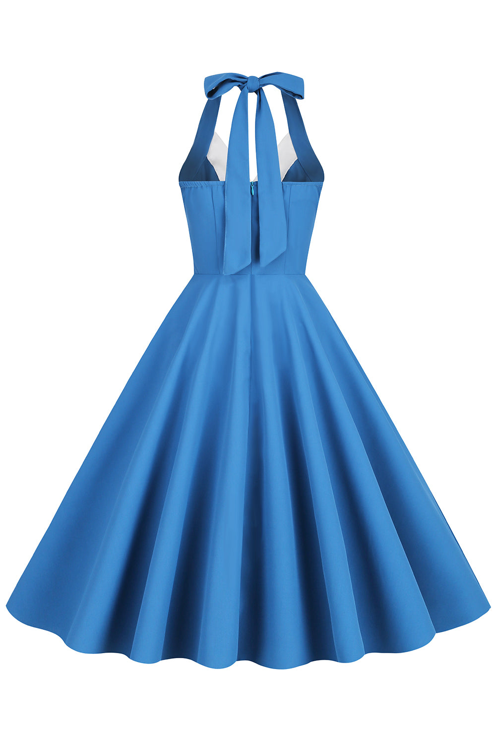 Robe style Hepburn des années 50 bleue à dos nu