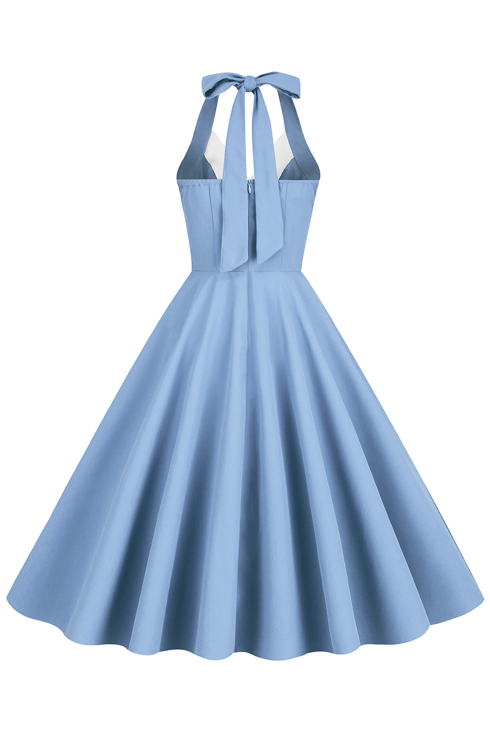 Robe style Hepburn des années 50 bleue à dos nu