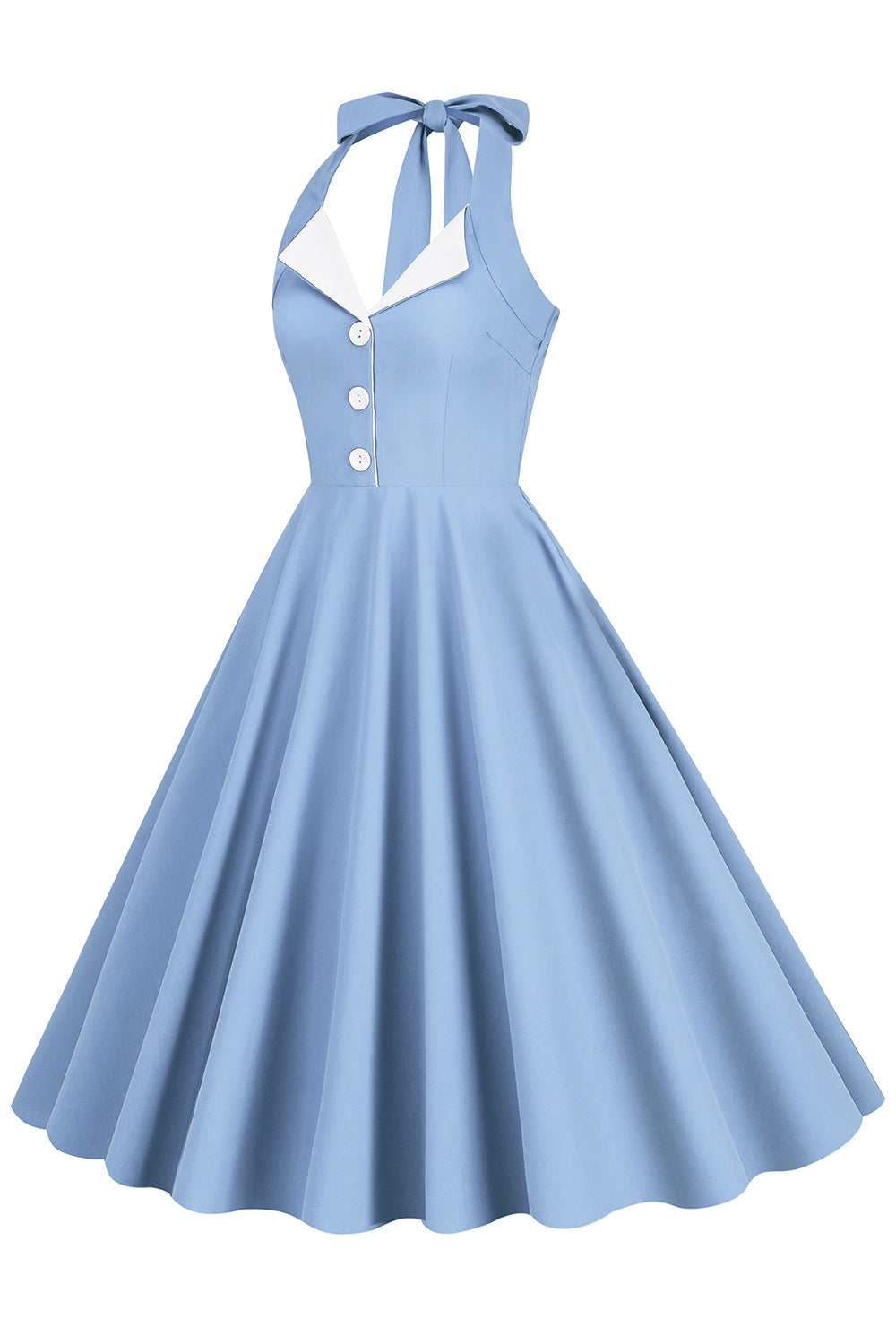 Robe style Hepburn des années 50 bleue à dos nu