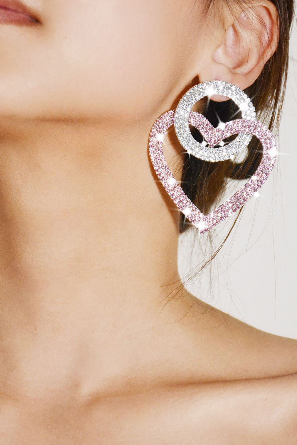 Boucles d'oreilles cœur en strass scintillants