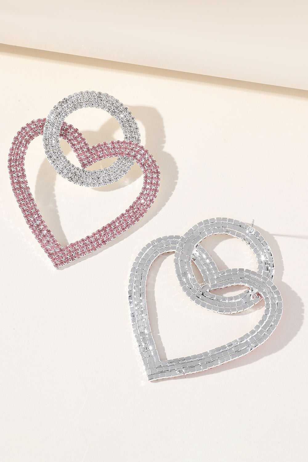 Boucles d'oreilles cœur en strass scintillants