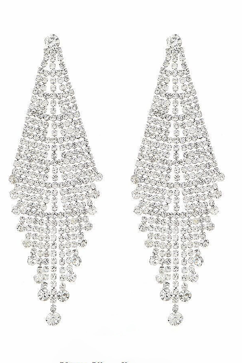 Pendientes largos de brillantes de plata con pedrería