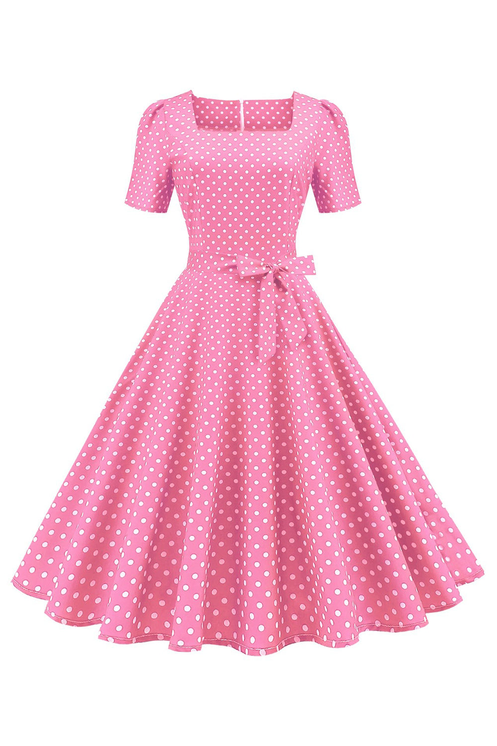 Robe rose à pois et manches courtes, style années 50