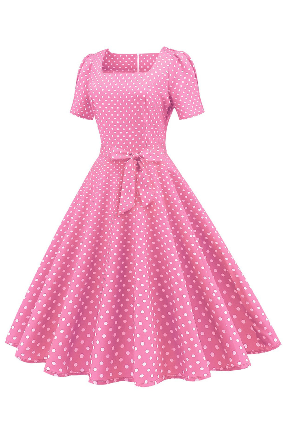 Robe rose à pois et manches courtes, style années 50