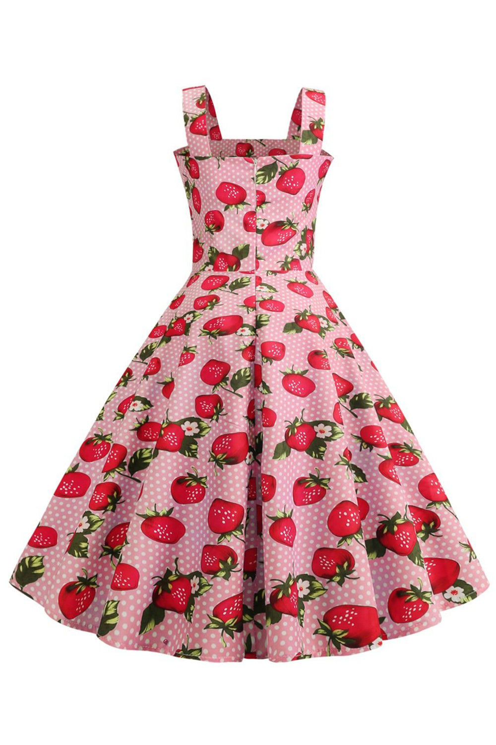Robe sans manches bleue imprimée fraises années 50