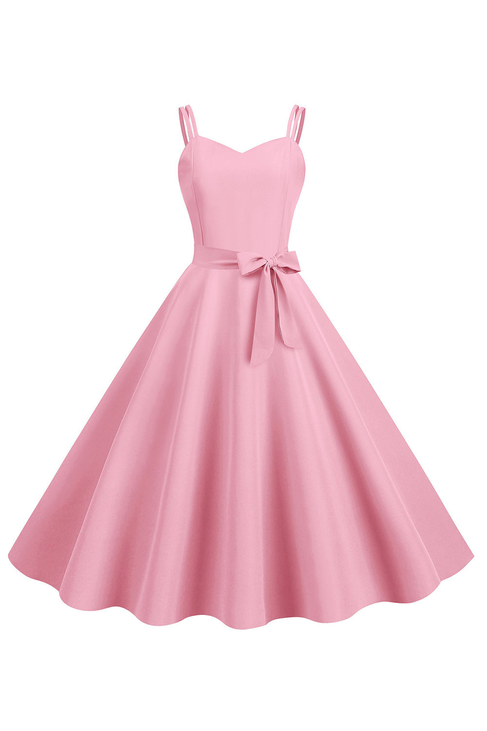 Robe évasée des années 50 à bretelles spaghetti rose fard à joues