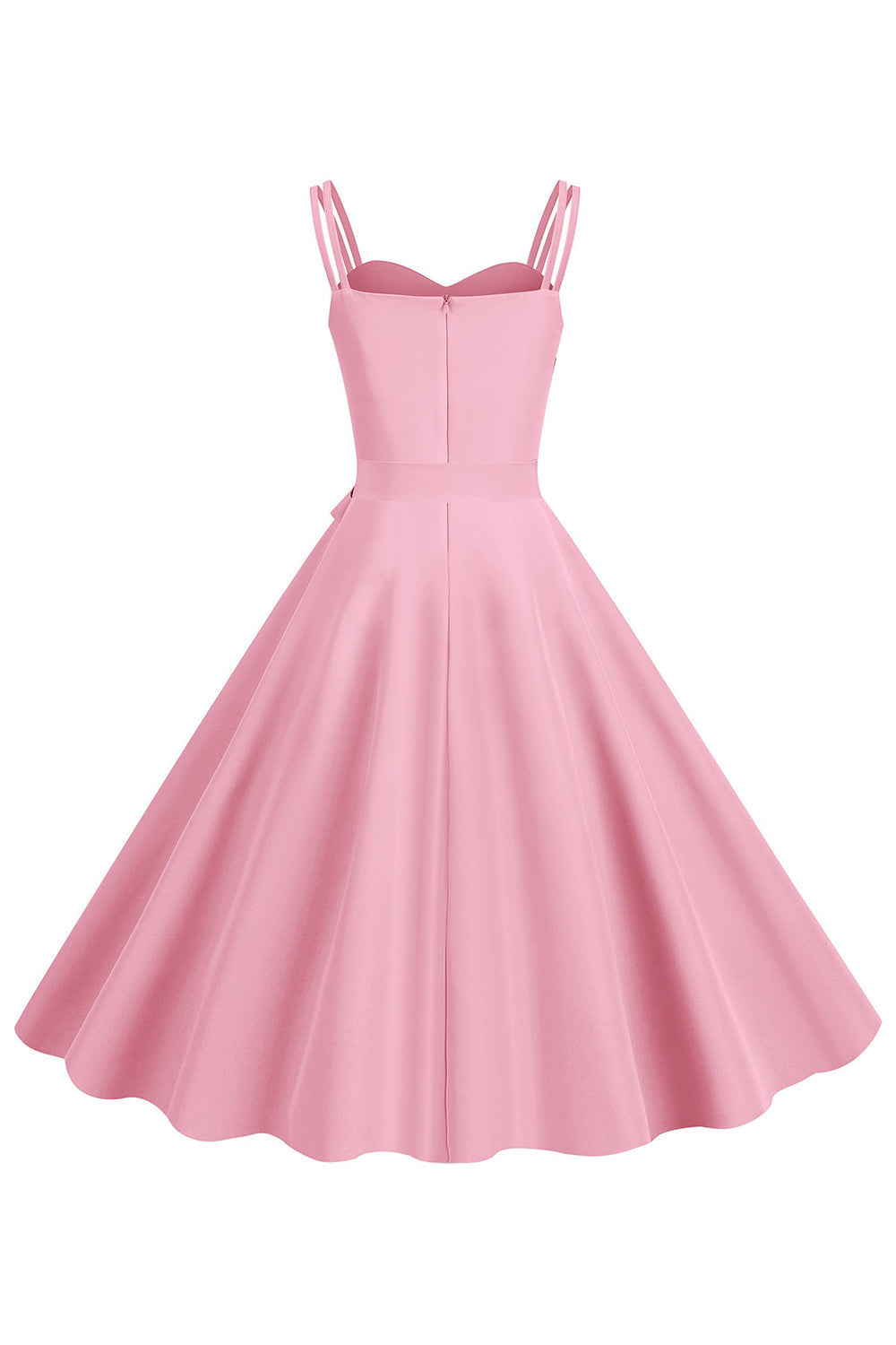 Robe évasée des années 50 à bretelles spaghetti rose fard à joues
