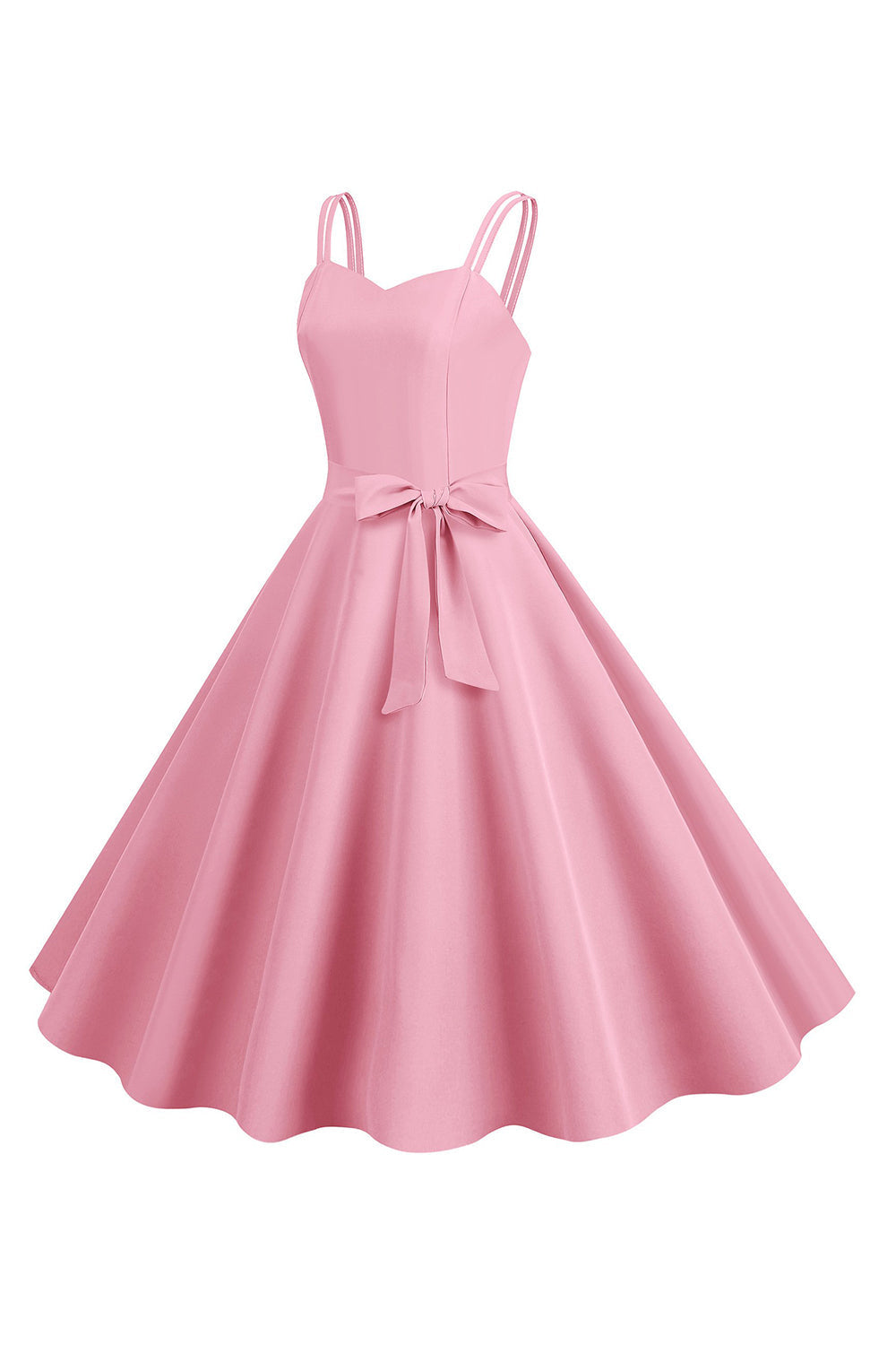 Robe évasée des années 50 à bretelles spaghetti rose fard à joues