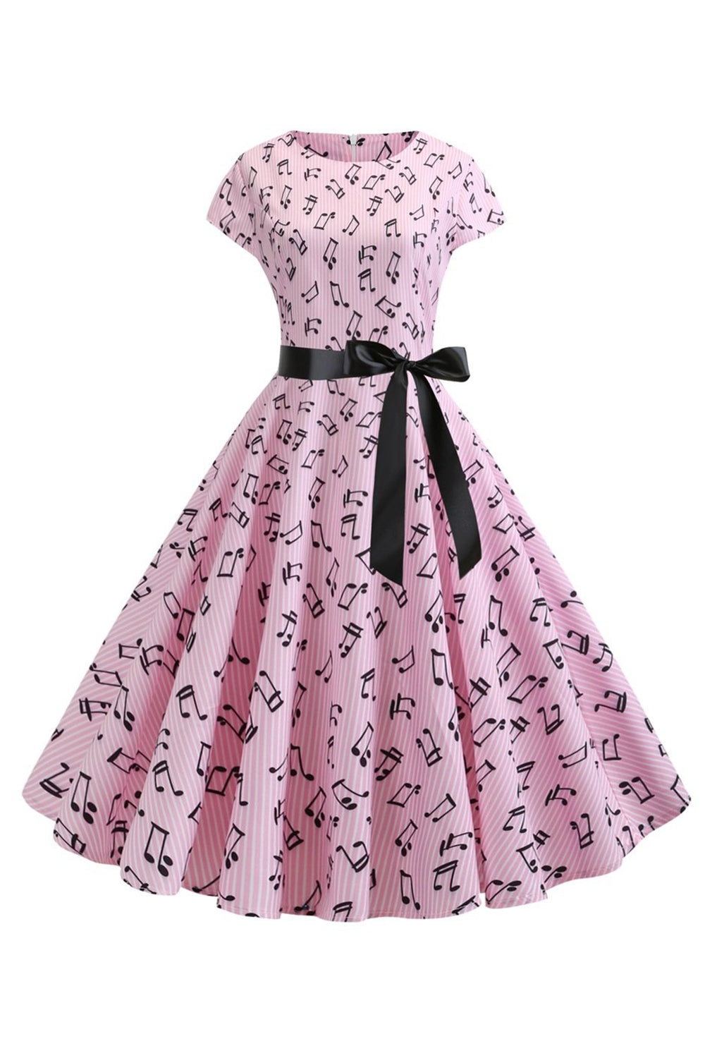 Light Blue Printed Cap Sleeves 1950s Dress