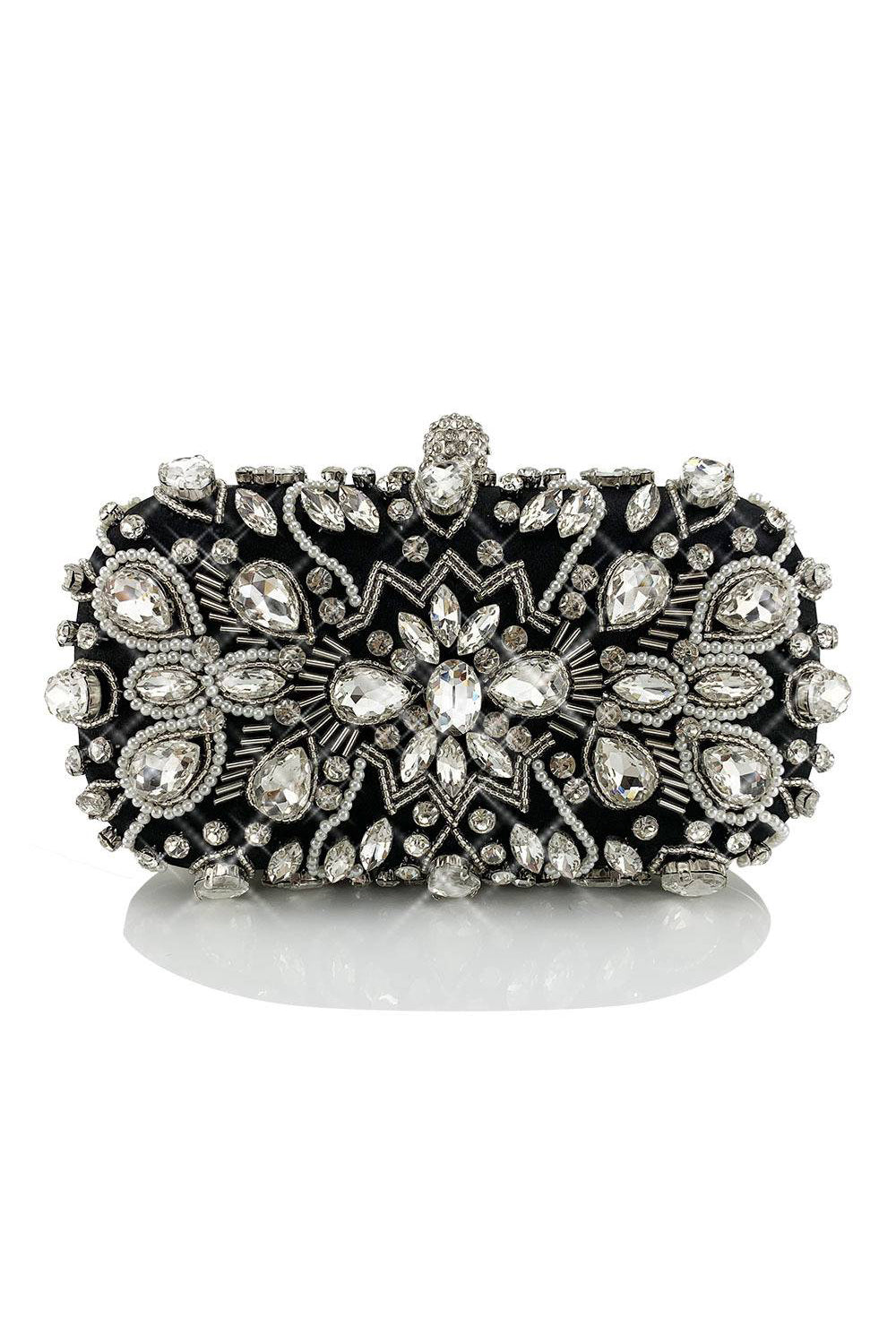 Pochette de soirée noire scintillante en strass
