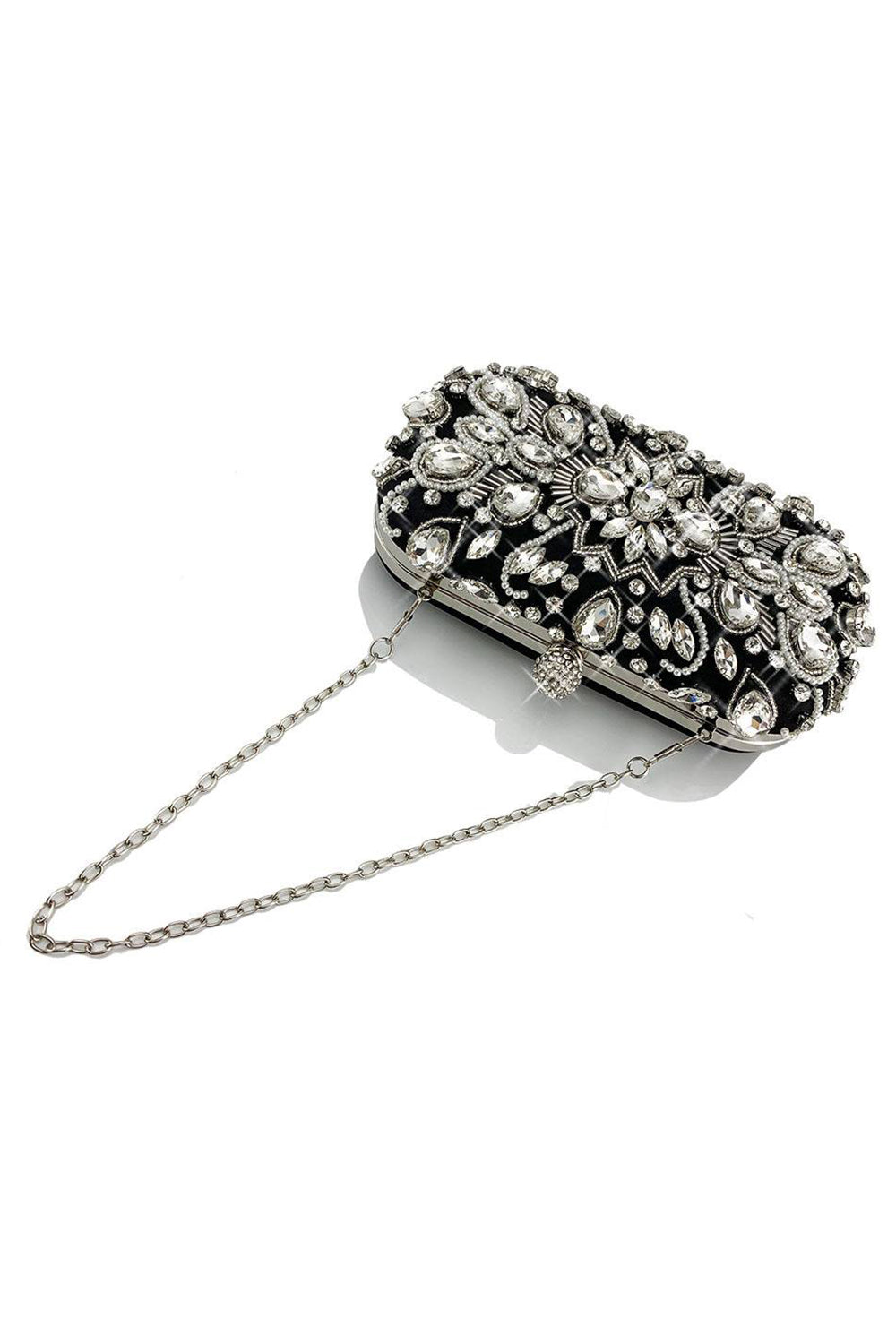 Pochette de soirée noire scintillante en strass