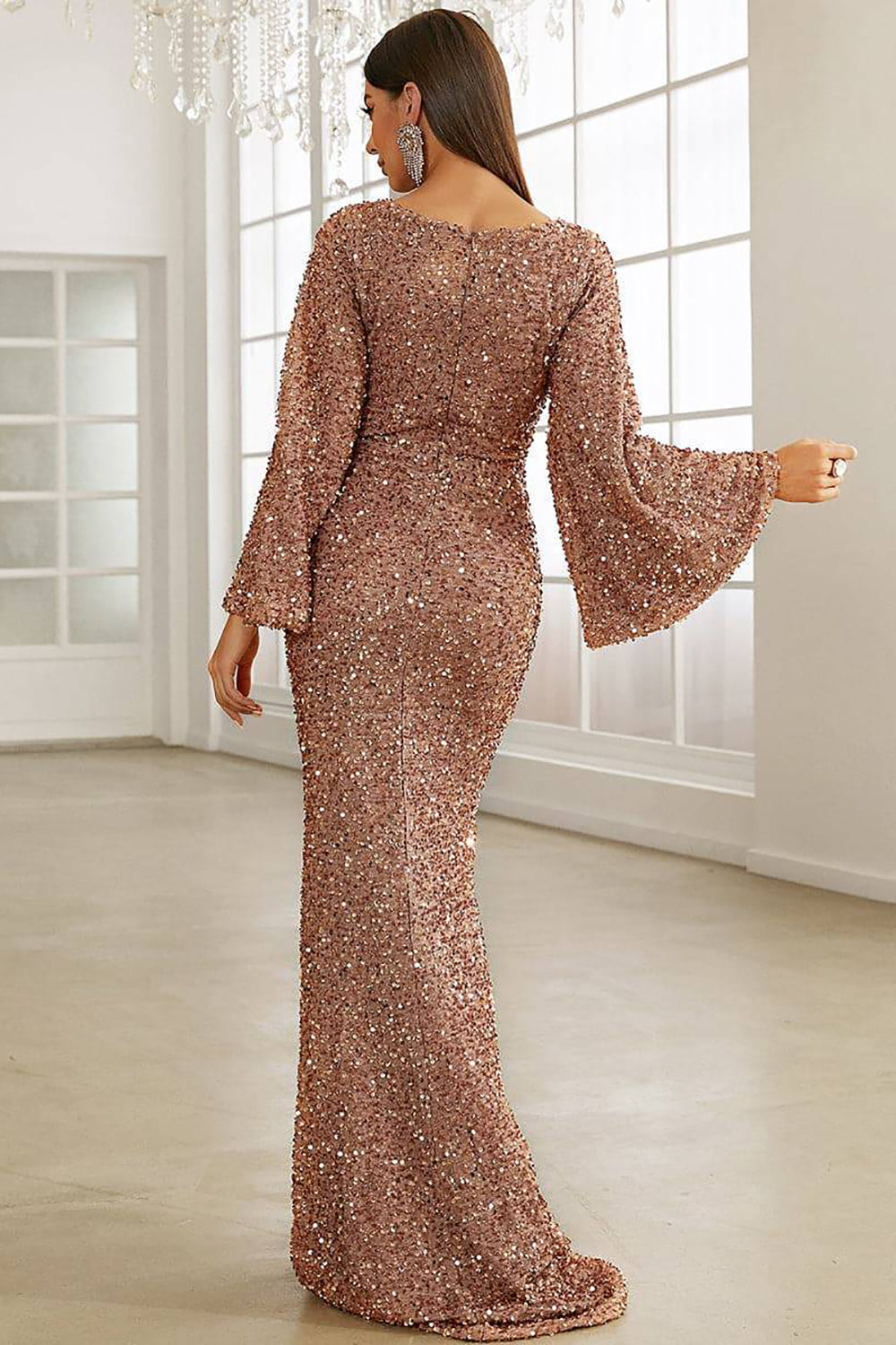 Robe de soirée longue sirène à paillettes bourgogne