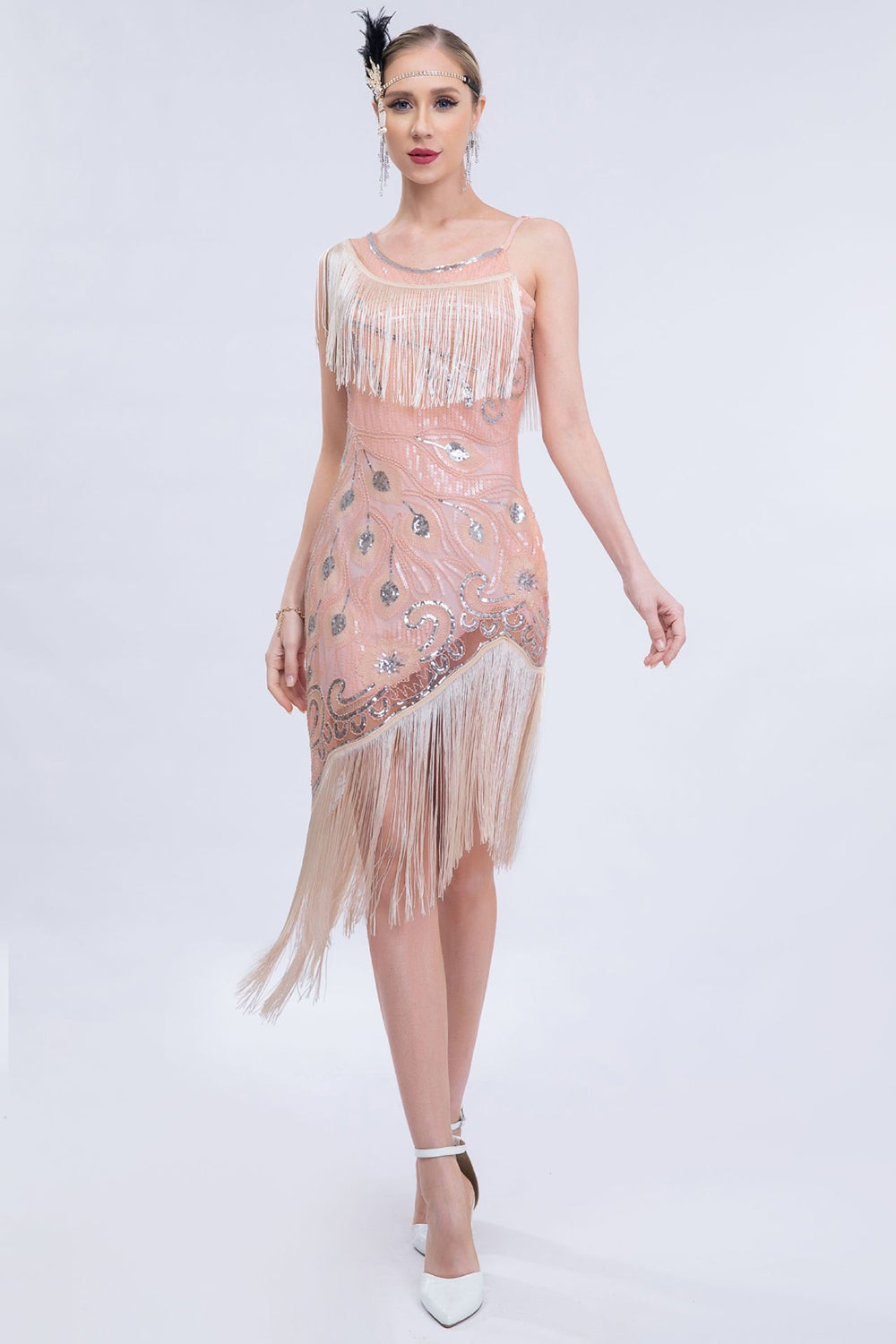 Robe années 20 asymétrique noire pailletée à franges