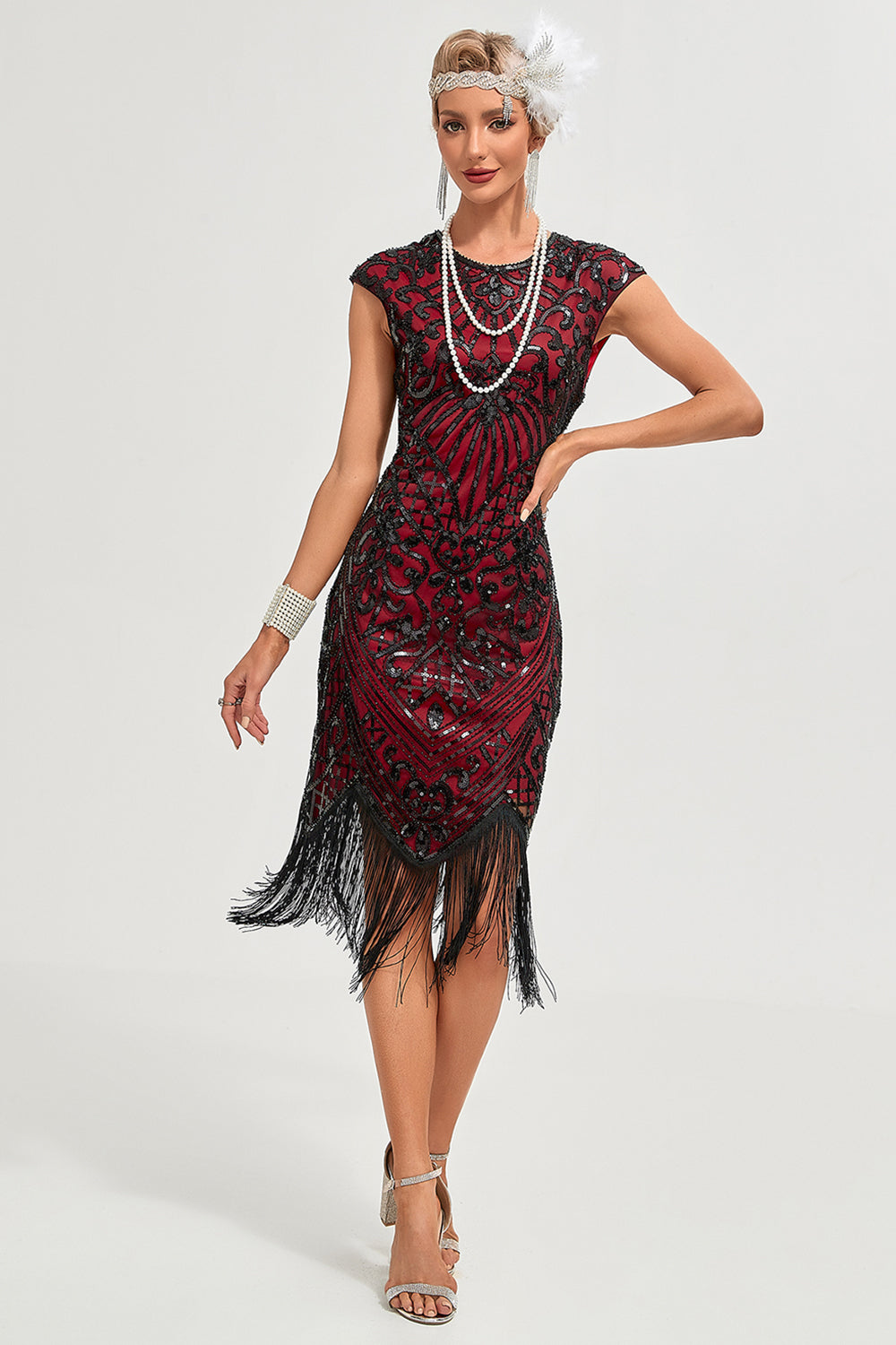 Robe Gatsby noire à franges perlées scintillantes années 20