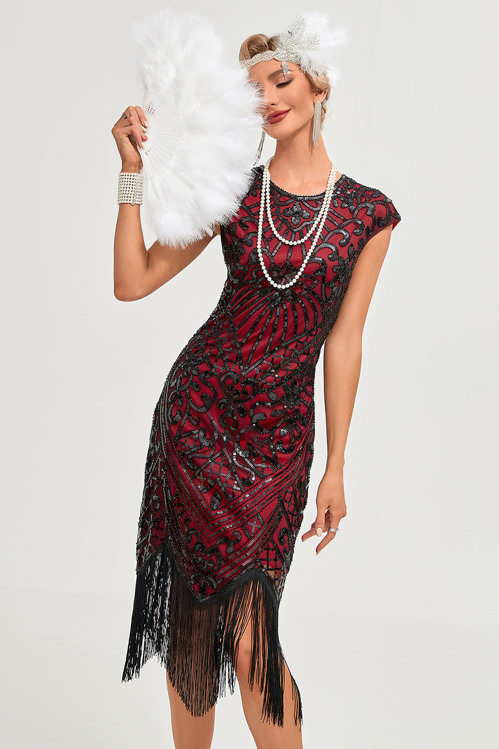 Robe Gatsby noire à franges perlées scintillantes années 20