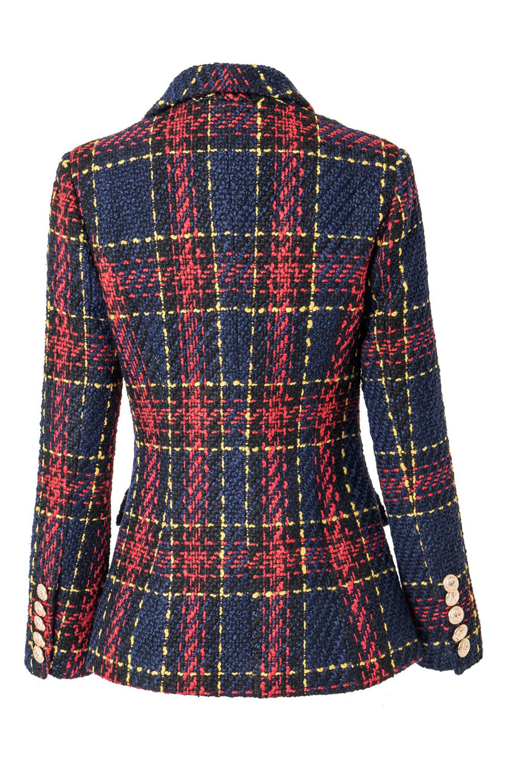 Blazer pour femme bleu rouge coupe slim, revers rétro à carreaux