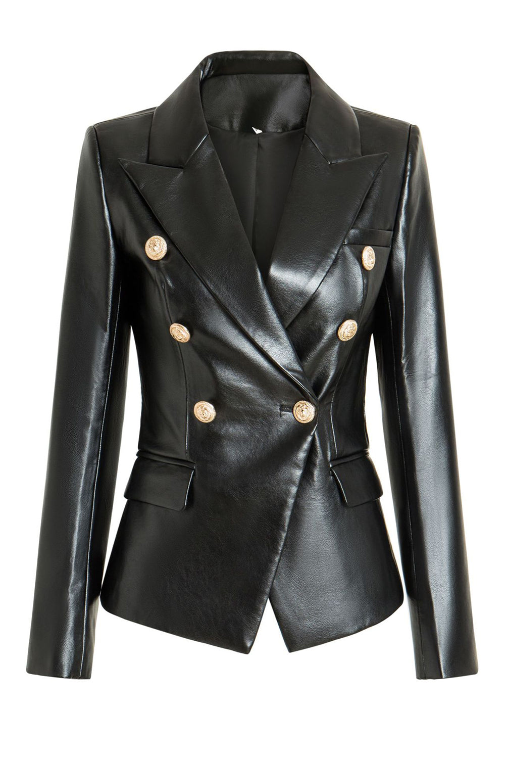 Blazer femme croisé en PU noir