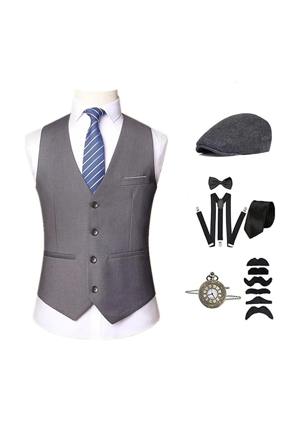 Black Men's Vest with Accessories Set