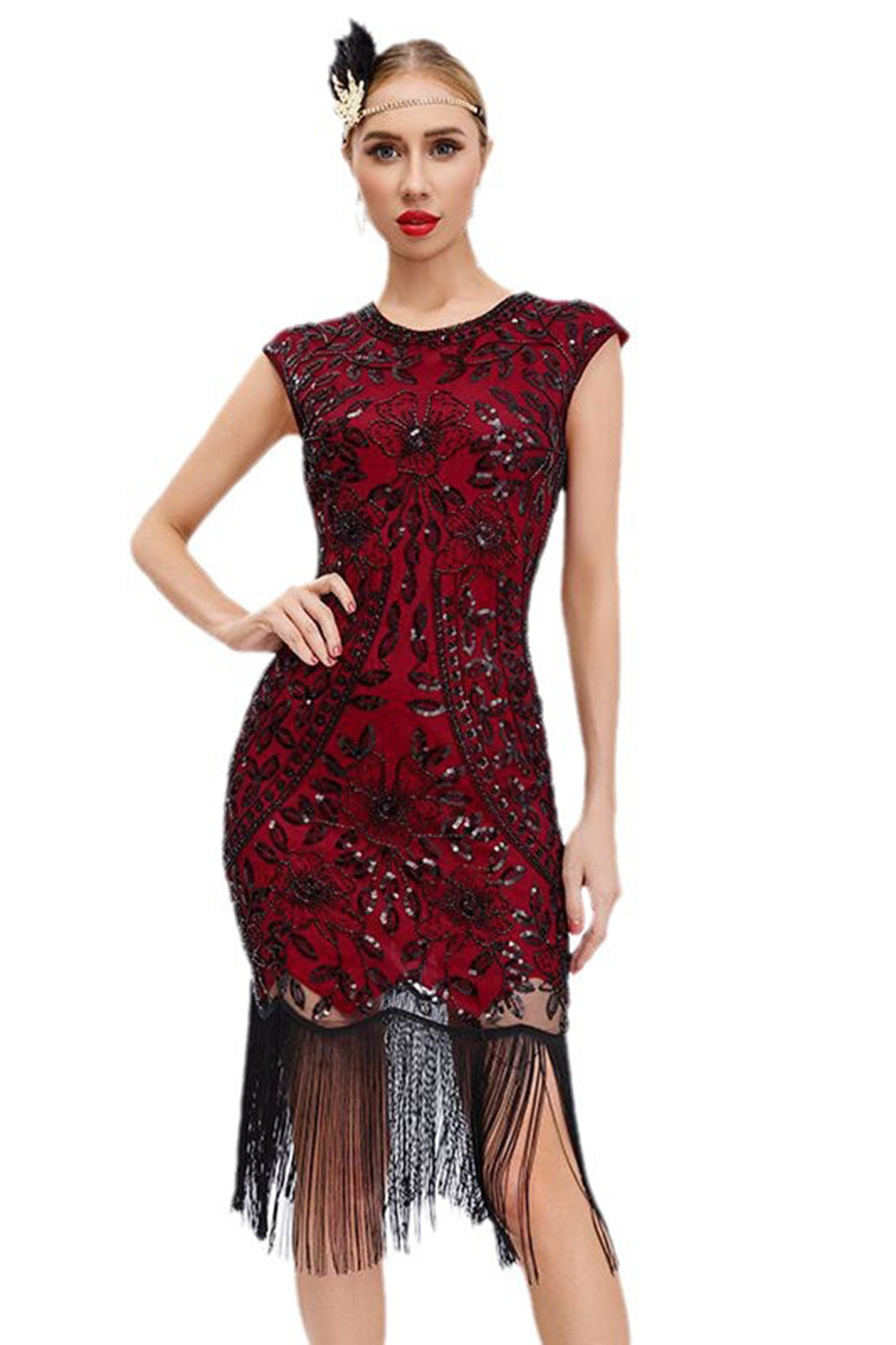 Robe Gatsby années 20 noire à sequins et franges