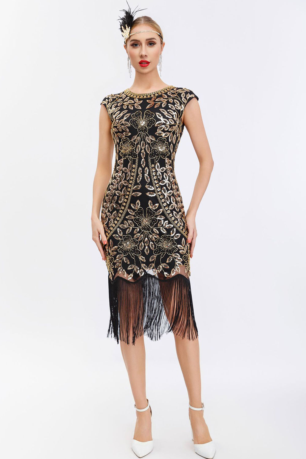 Robe Gatsby années 20 noire à sequins et franges
