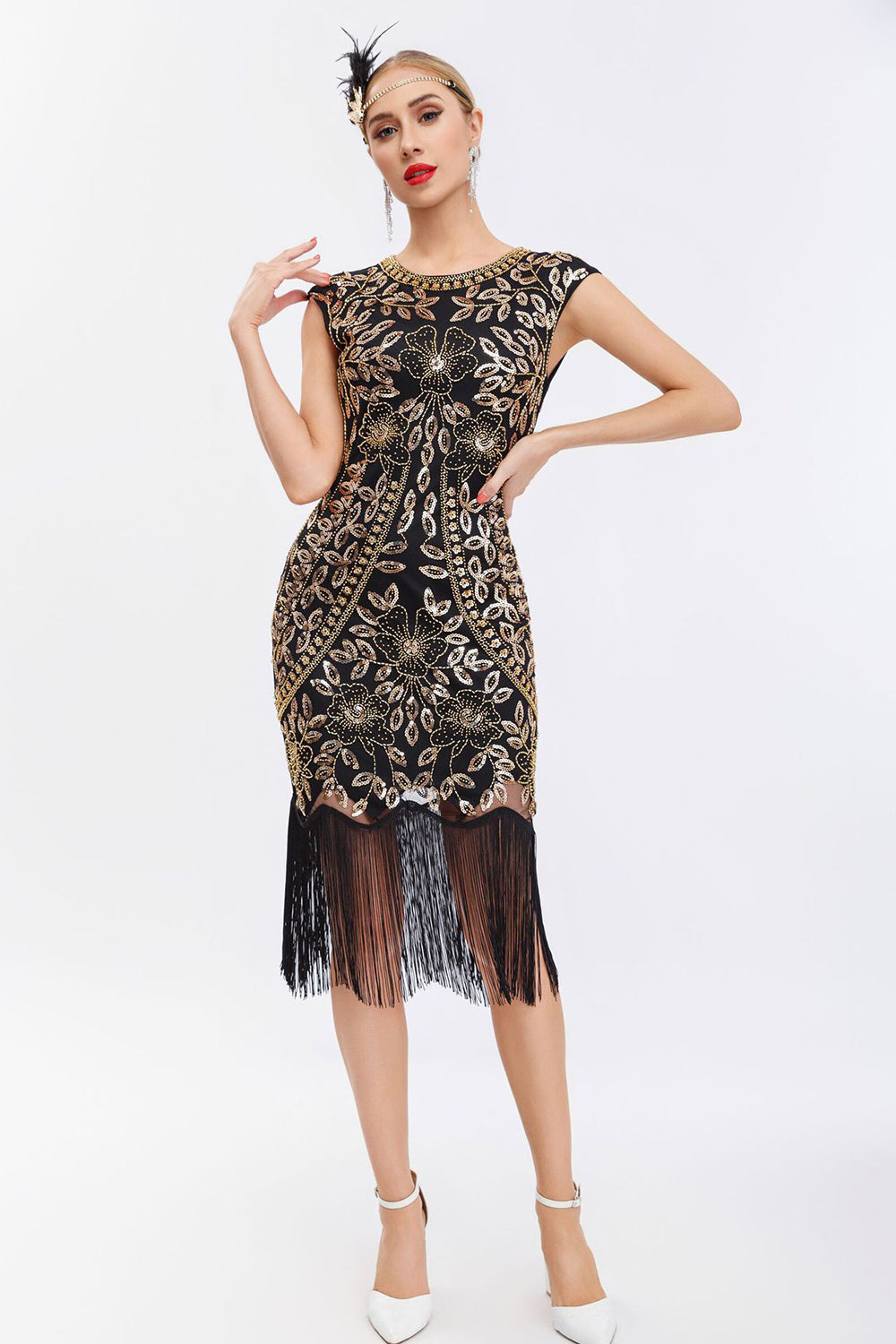 Robe Gatsby années 20 noire à sequins et franges