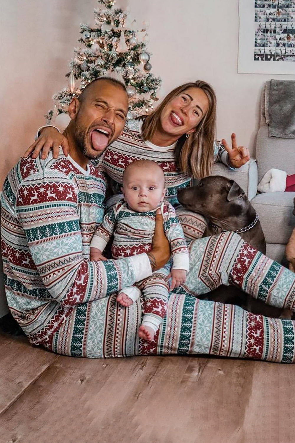 Pijamas Familiares a Juego de Navidad con Rayas de Patrón Gris