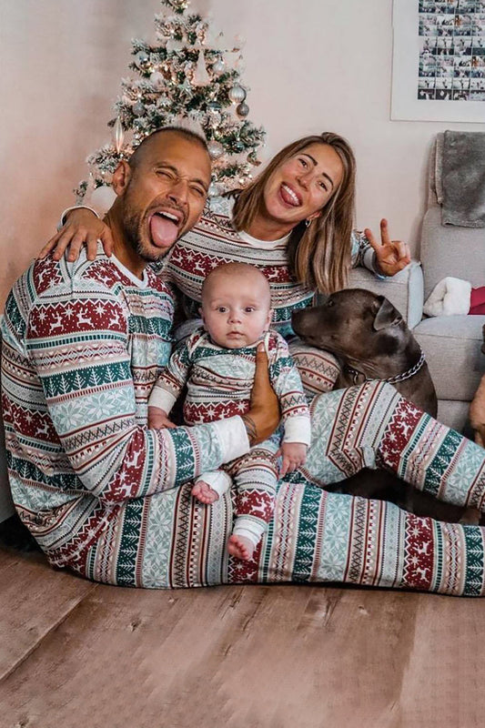 Christmas Matching Family Pajamas with Gray Pattern Stripes