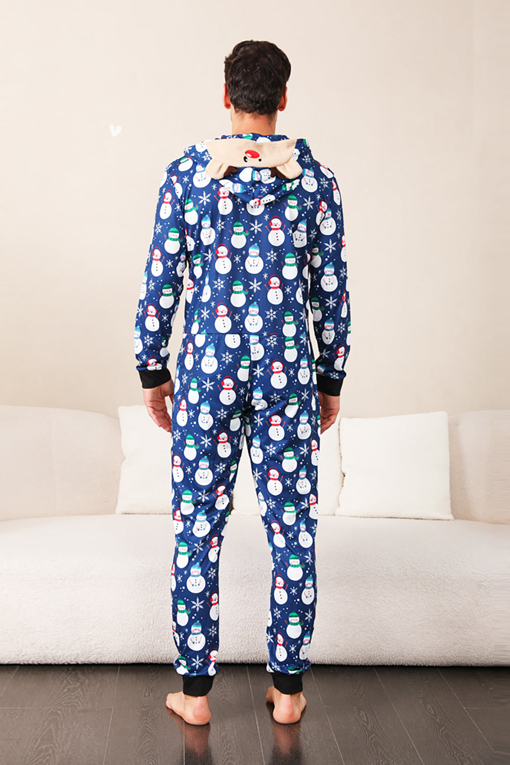 Pyjama de Noël une pièce bleu motif bonhomme de neige assorti pour toute la famille
