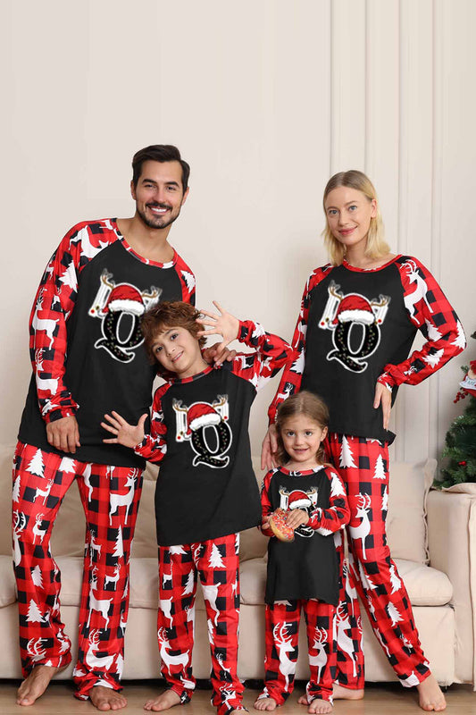 Pyjamas de Noël Famille Imprimé Arbre et Cerf Noirs et Rouges