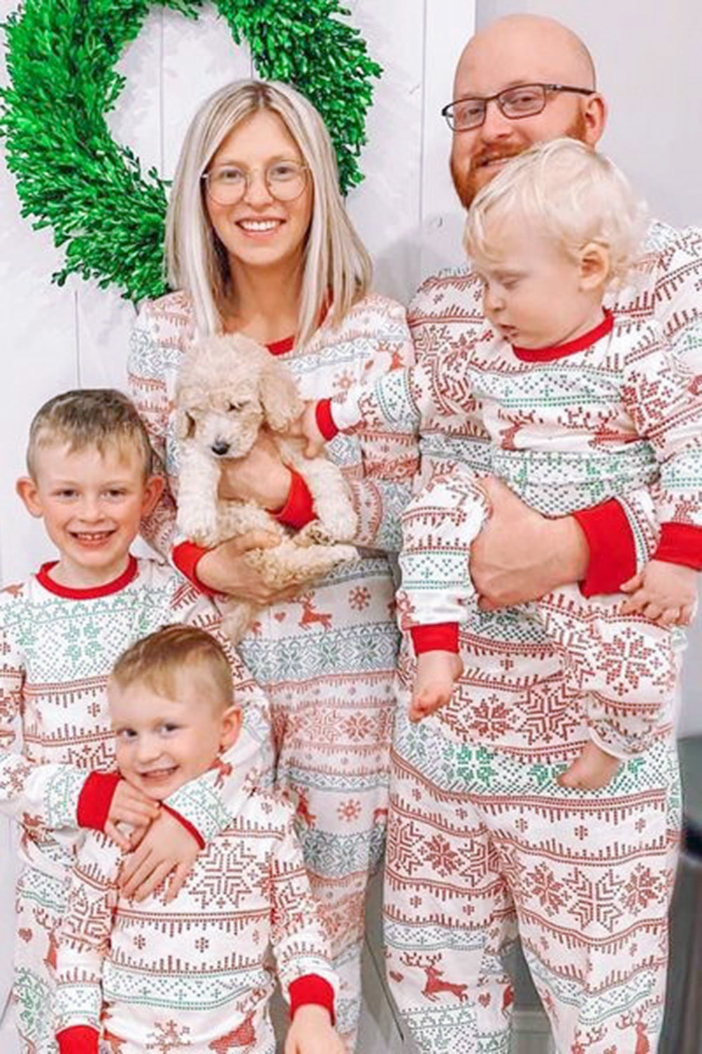 Snowflake and Deer Print Grey Family Matching Christmas Pajamas Set