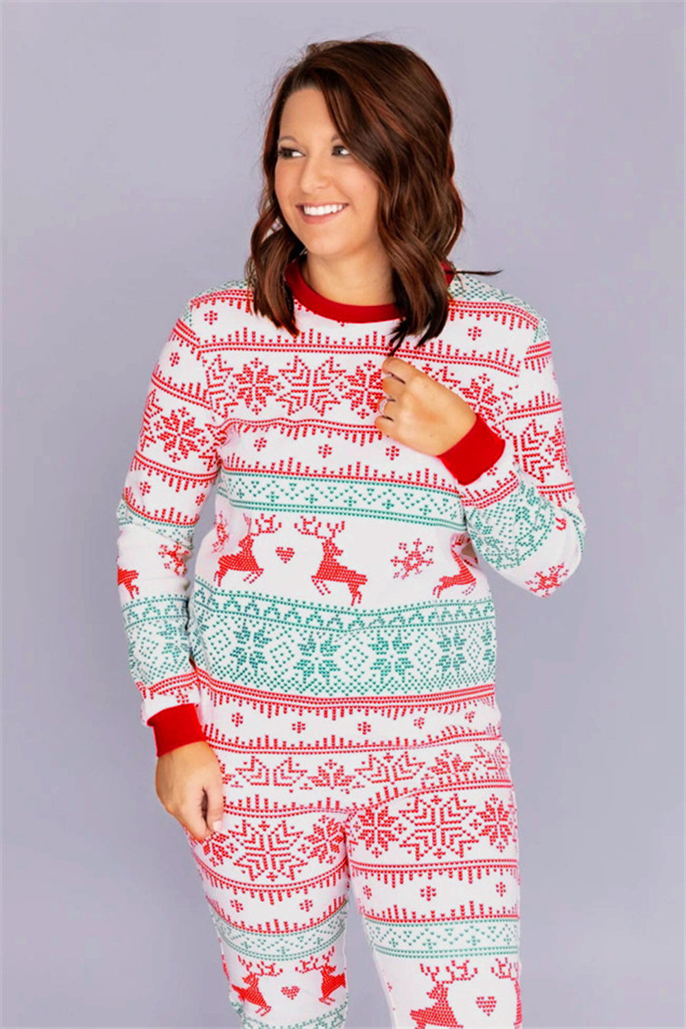 Snowflake and Deer Print Grey Family Matching Christmas Pajamas Set