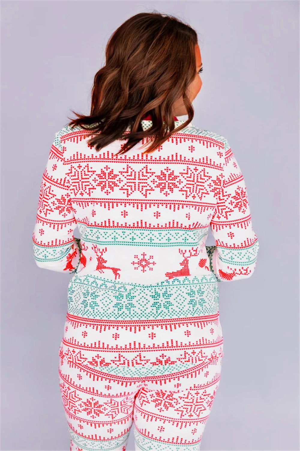 Snowflake and Deer Print Grey Family Matching Christmas Pajamas Set