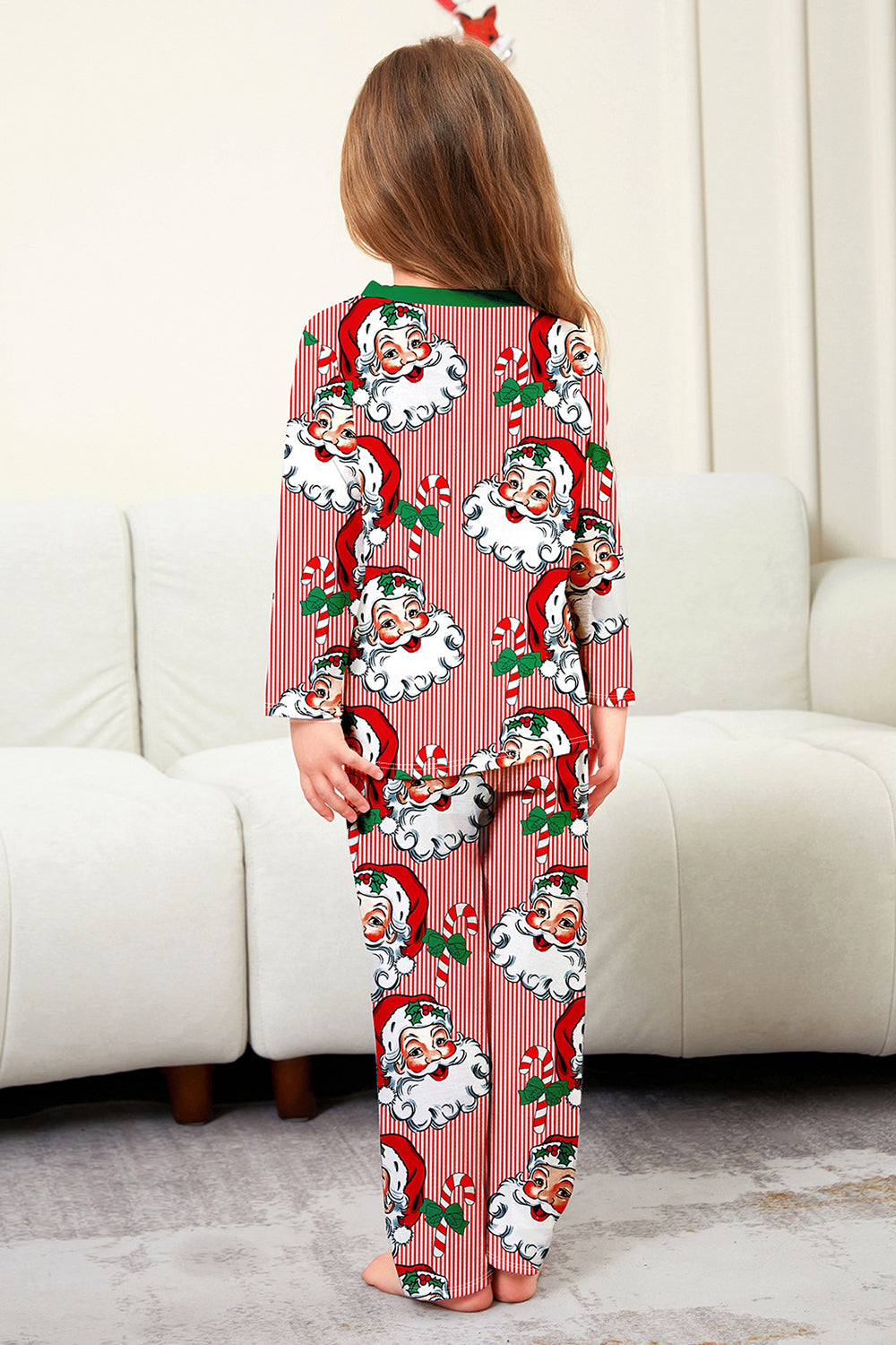 Red Striped Long Sleeve Printed Christmas Pajama Set