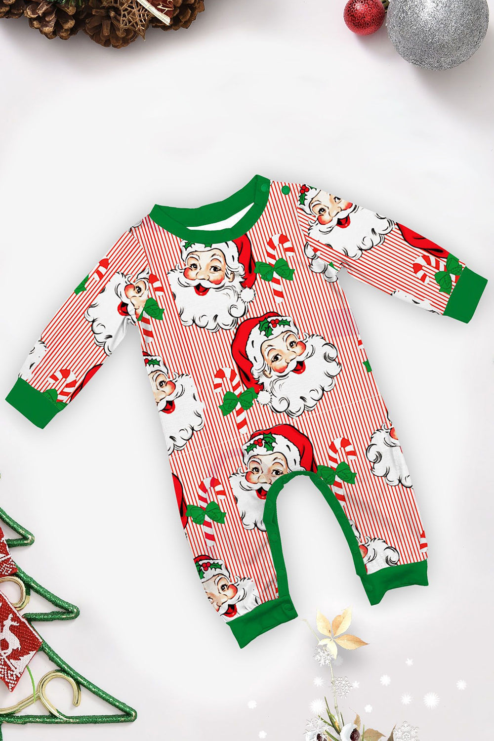 Red Striped Long Sleeve Printed Christmas Pajama Set