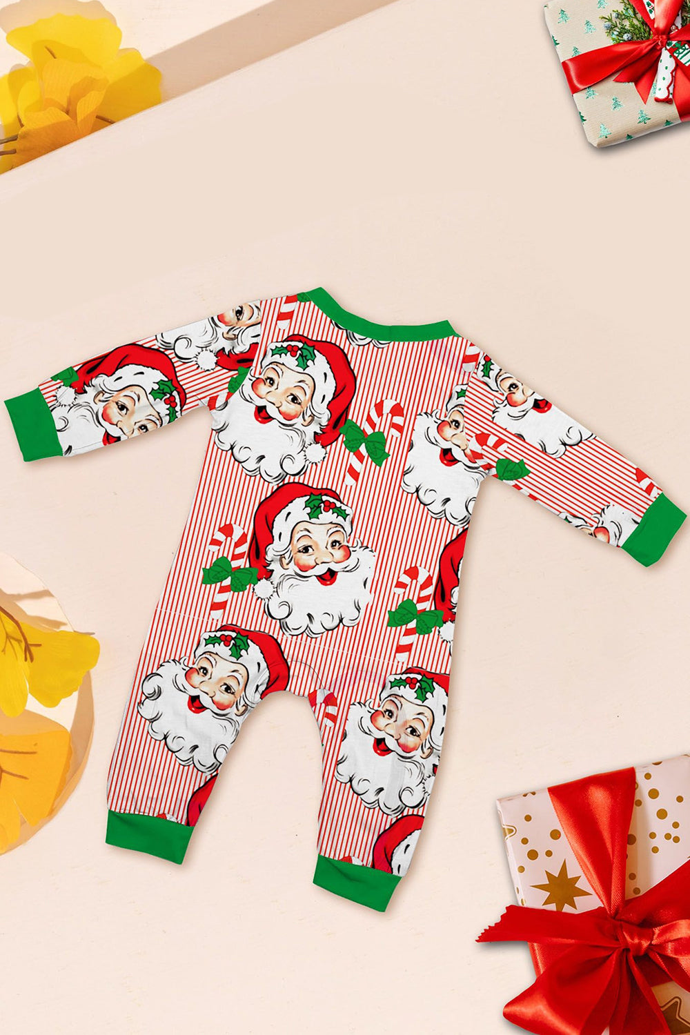 Red Striped Long Sleeve Printed Christmas Pajama Set