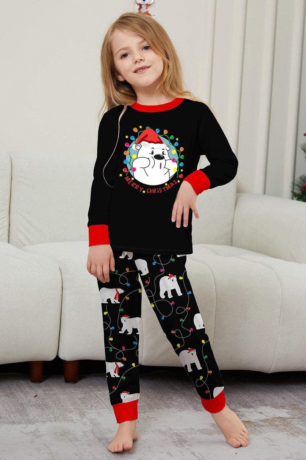 Pyjama noir à manches longues avec motif de poires, assorti pour toute la famille