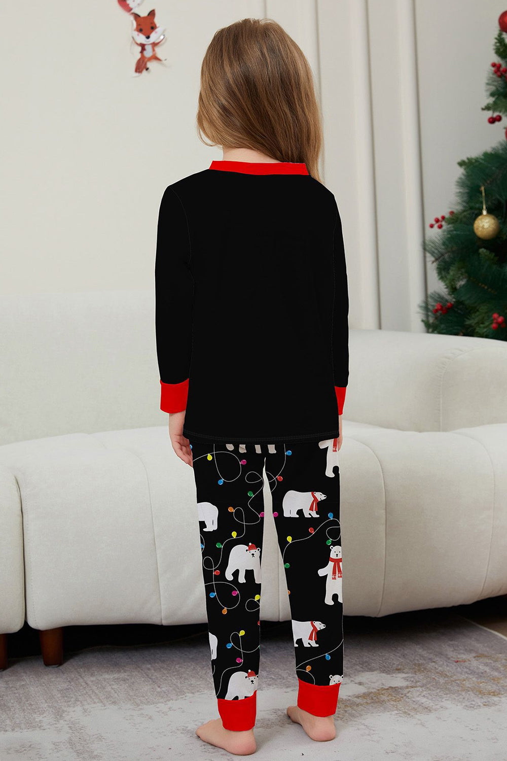 Pyjama noir à manches longues avec motif de poires, assorti pour toute la famille
