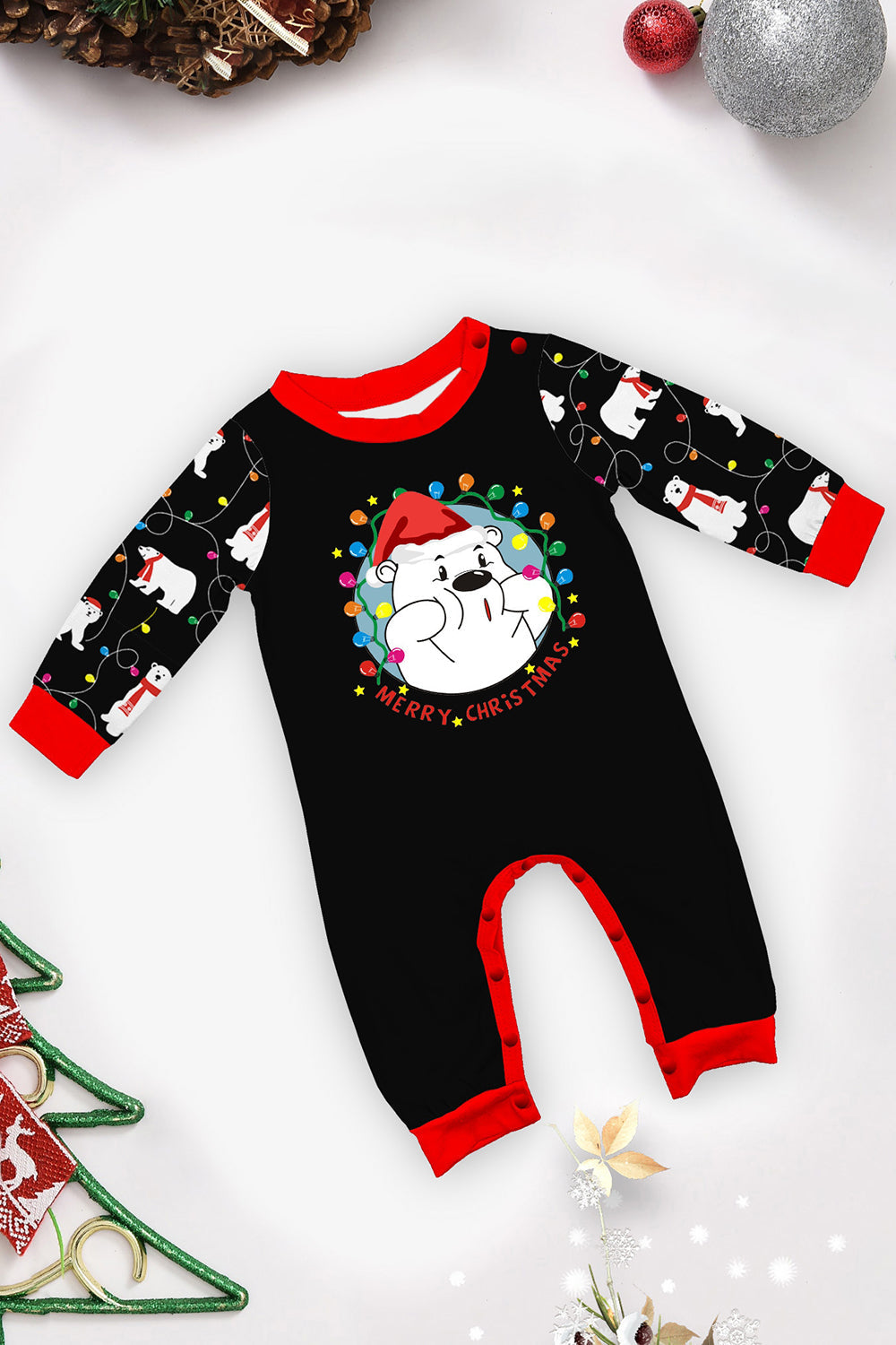 Pyjama noir à manches longues avec motif de poires, assorti pour toute la famille