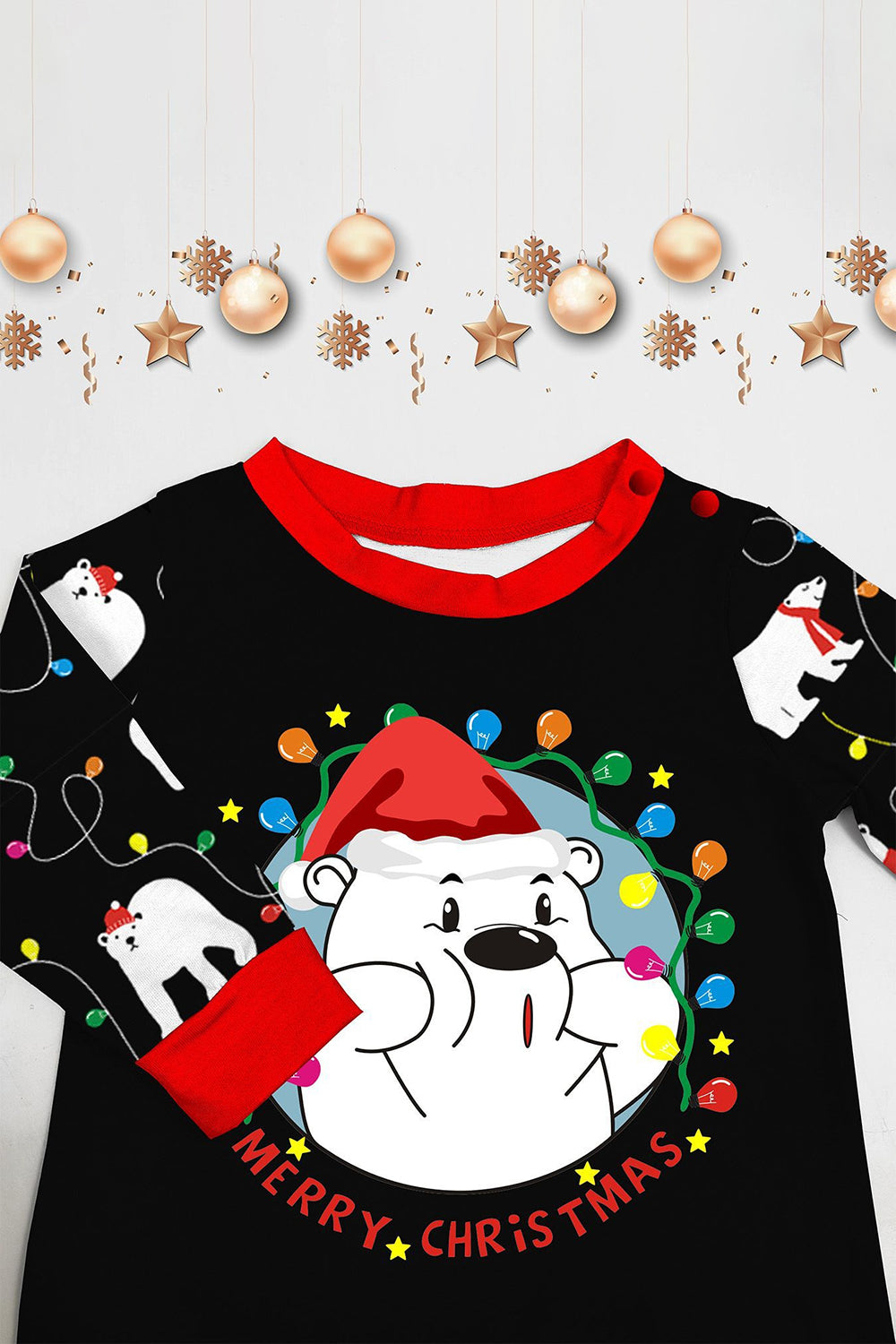 Pyjama noir à manches longues avec motif de poires, assorti pour toute la famille