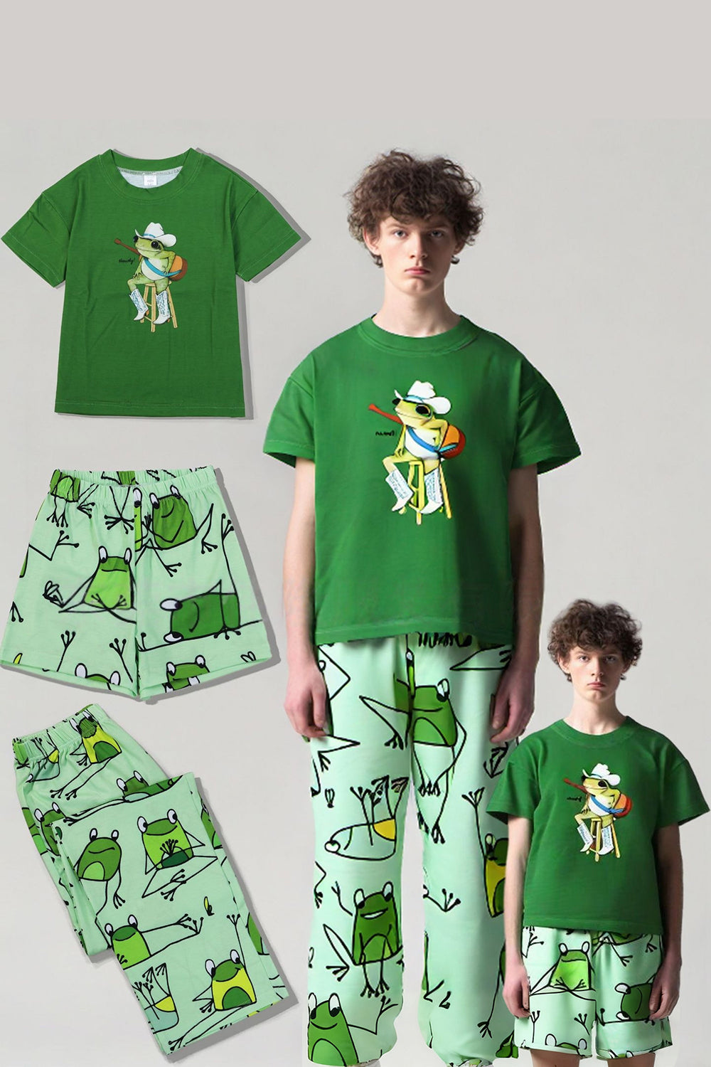 Green Frog Printed Short Sleeve Matching Family Pajamas