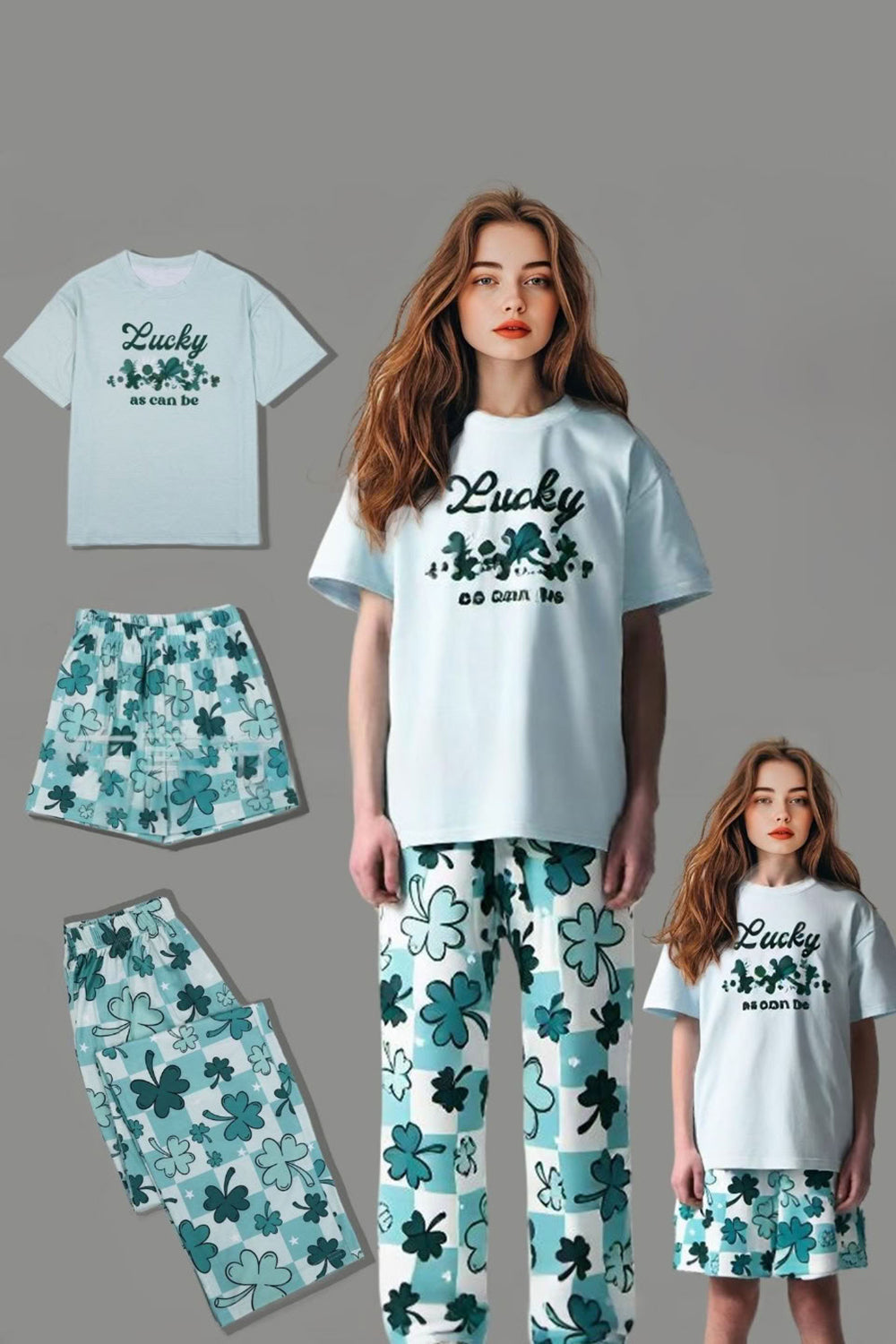 Pyjama de famille assorti bleu clair imprimé à manches courtes