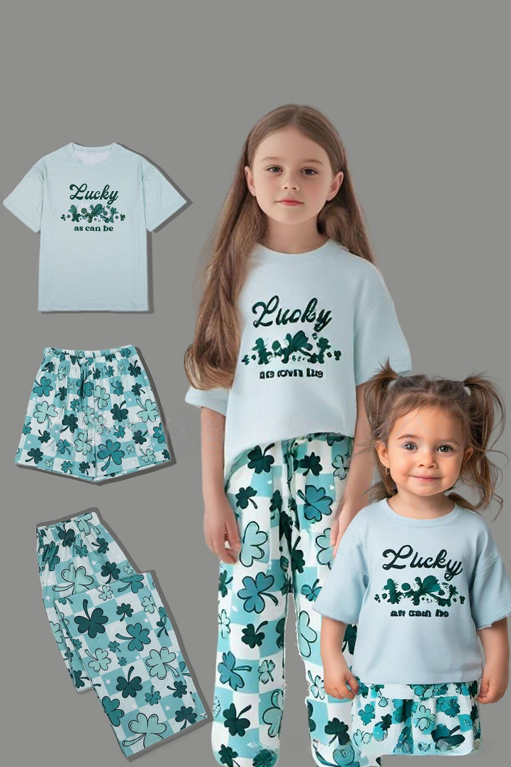Pyjama de famille assorti bleu clair imprimé à manches courtes