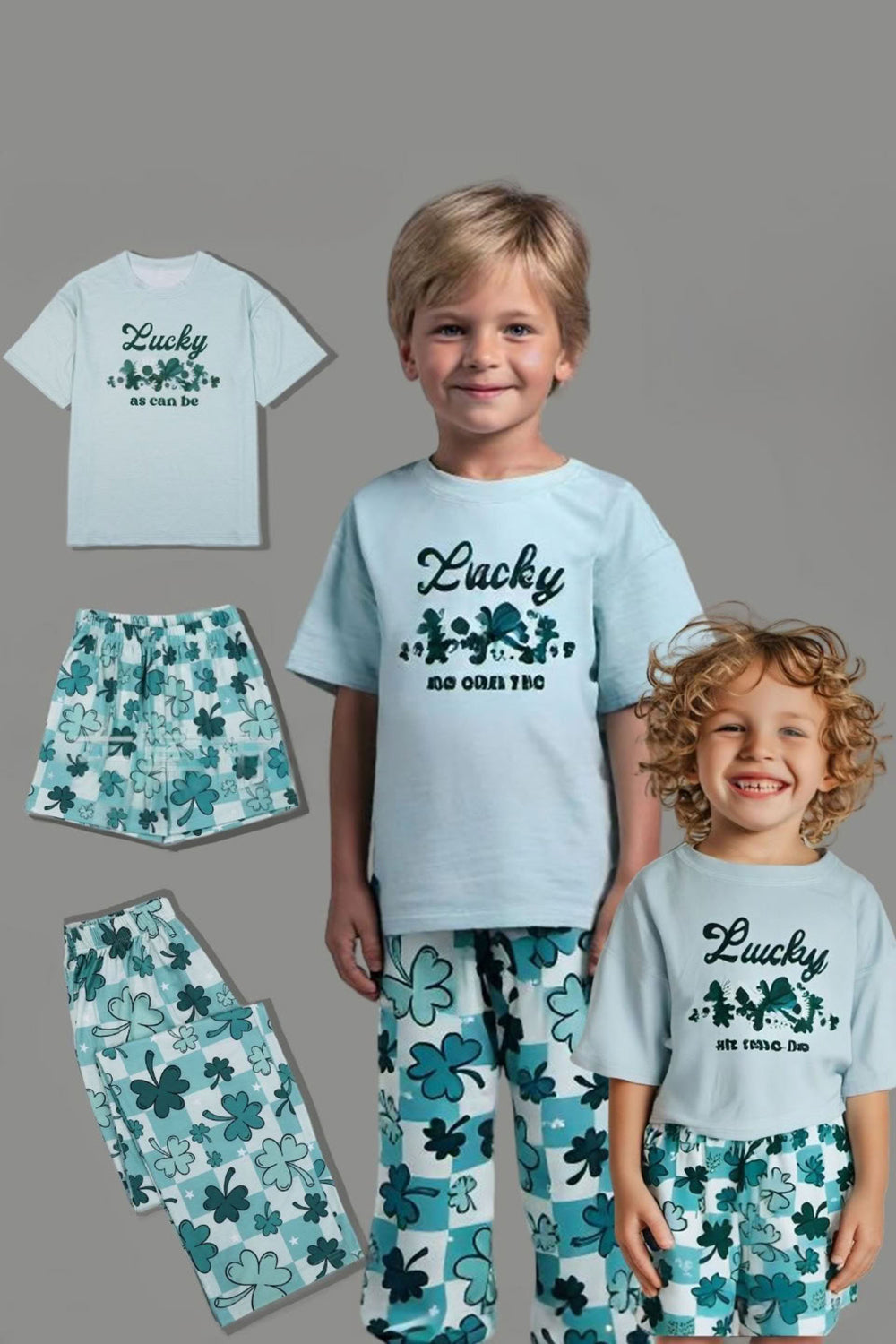 Pyjama de famille assorti bleu clair imprimé à manches courtes