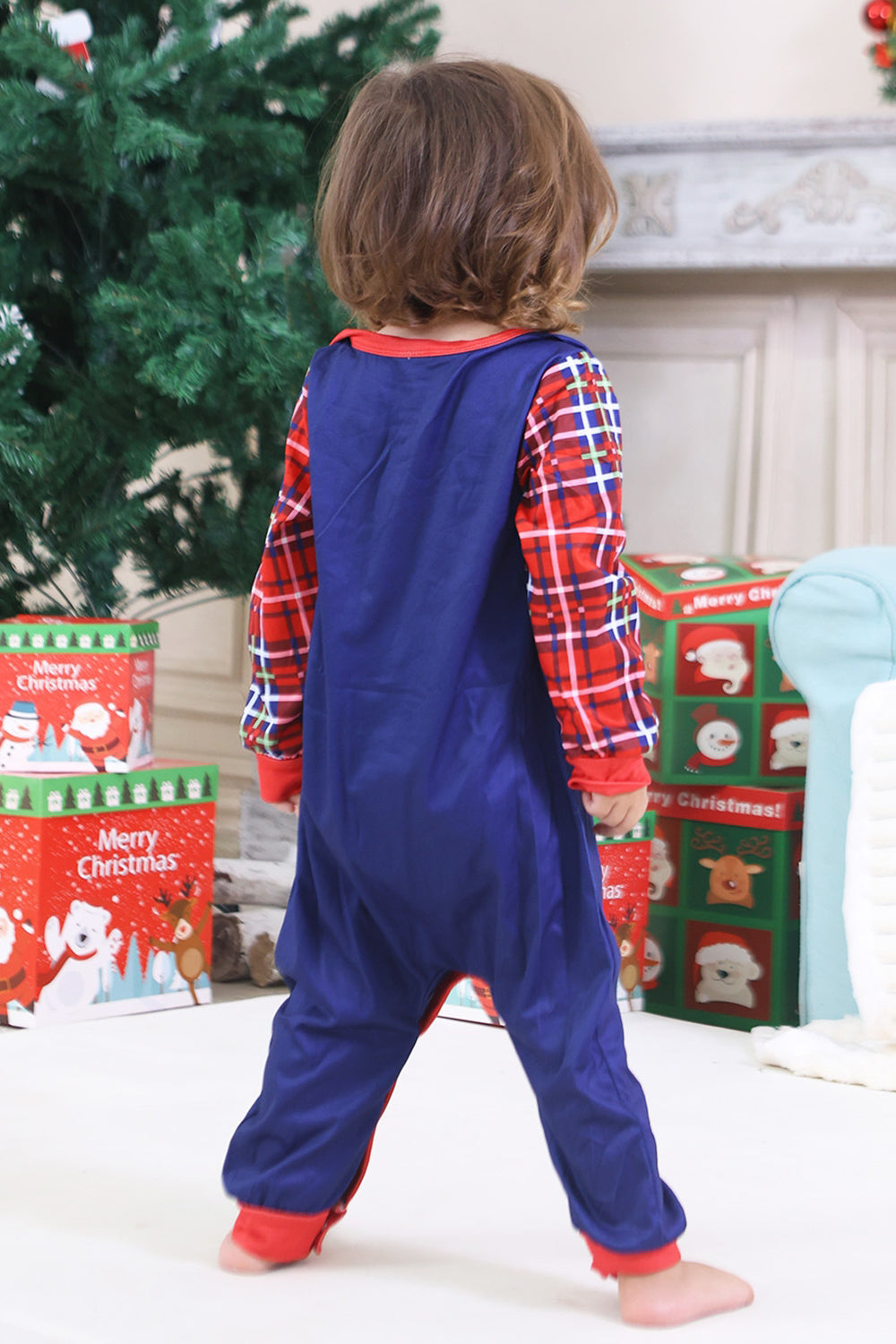 Royal Blue Print Plaid Christmas Matching Family Pajamas
