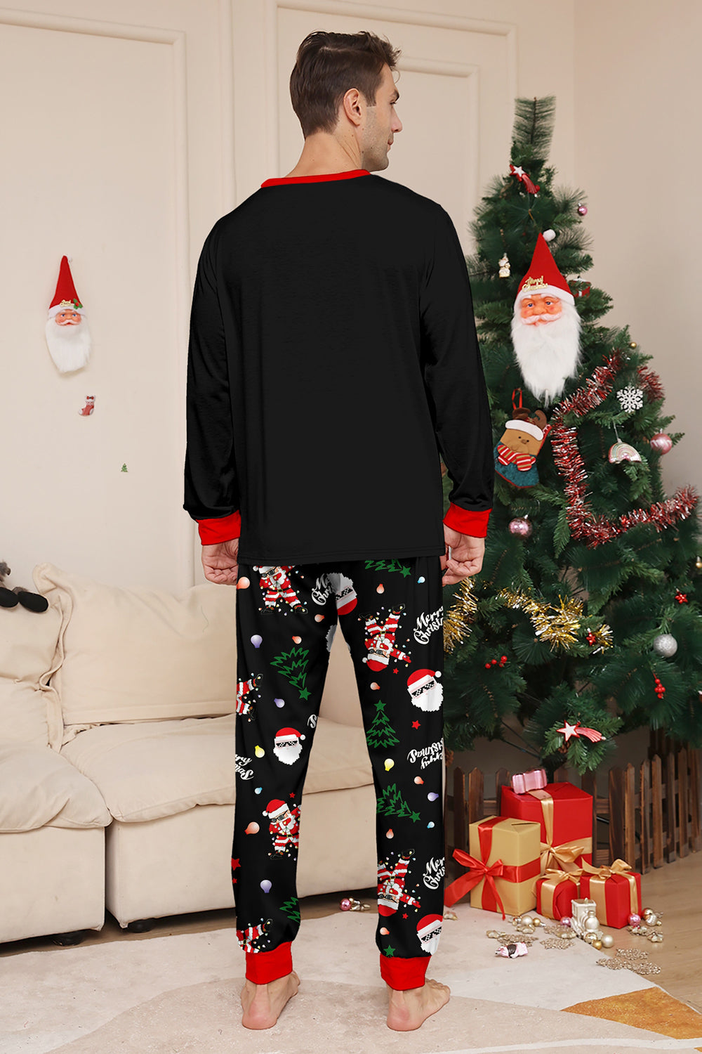 Black Christmas Santa Print Family Matching Pajamas Sets